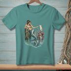 Mermaid and octopus at a dock, with a to-do list and drinks.