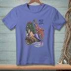 Mermaid with octopus and text "Not My First Tangle" on purple t-shirt.