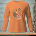Orange long-sleeve shirt with a mermaid graphic and the text "GET YOUR OWN BUBBLY".