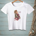 White t-shirt with mermaid graphic and text "Salty Hair, Fancy Drink."
