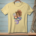 Yellow t-shirt with a mermaid, octopus, and "Welcome to the Tangle Zone" sign.