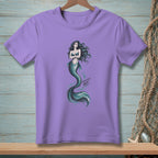 Purple t-shirt with a mermaid graphic and text "ABSOLUTELY NOT."