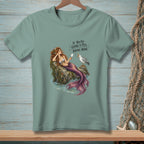 Mermaid on rocks with wine glass and seagull, text: If you're going to yell, bring wine.