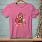 Pink t-shirt with illustration of a mermaid and crab on rocks, text reads "There. Better."