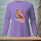 Purple long-sleeve shirt with a mermaid graphic and text "Messy Hair Mermaid Rules."