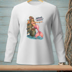 Mermaid with cocktail and "Wrong Mermaid" text on a white long-sleeved shirt.
