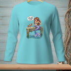 Mermaid scolding crab with seashell on dock, text "Put That Anywhere Else."