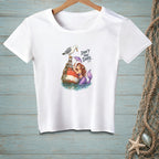 White t-shirt with mermaid, seagull, buoy, and text "DON'T YOU DARE."