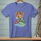 Mermaid with cocktail and crab sits on a rock, holding a sign that says "Attitude".