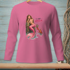 Mermaid with pink tail sitting on post near lobster; text reads "I said impress me."