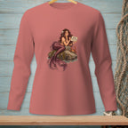Mermaid sitting on rock with crab, holding "HIGHLY SELECTIVE" sign.