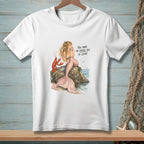 T-shirt with a mermaid, lobster, and text: "YOU HAVE THE ENTIRE SEA TO LEAVE."