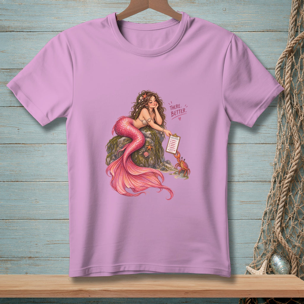 Mermaid with pink tail rests on rocks, holding a clipboard with text "Expectations" and "2024".