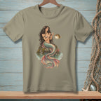 Illustration of mermaid sitting on a rock with a pufferfish.