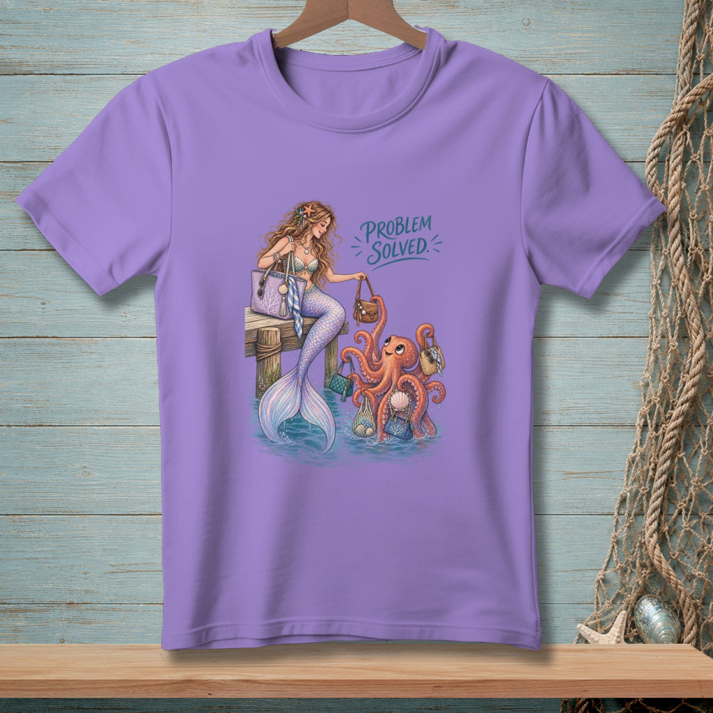 Mermaid and octopus with purses with text "Problem Solved".