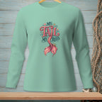 Light green long-sleeve shirt with "My Tail My Rules" mermaid graphic.