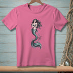 Pink t-shirt with mermaid graphic and text "ABSOLUTELY NOT."