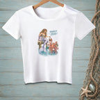 White t-shirt with mermaid and octopus illustration, "PROBLEM SOLVED" text.