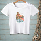 White t-shirt with a mermaid and seagull graphic that reads "That sounds like a you problem."