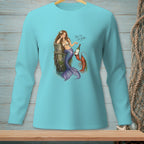 Long-sleeve teal shirt with mermaid, lobster, and text that reads "We Can Do Better."