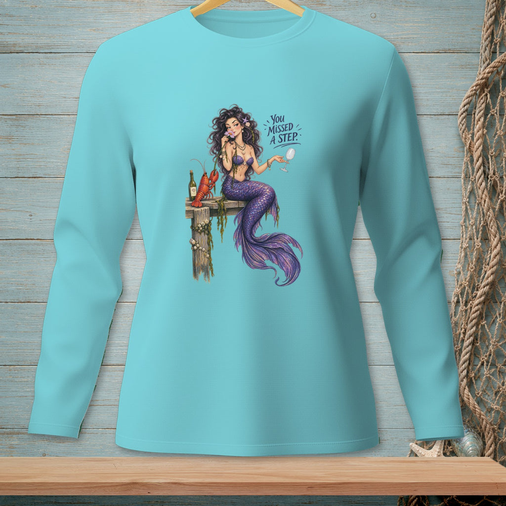 Mermaid with lobster and wine, text "You Missed A Step."