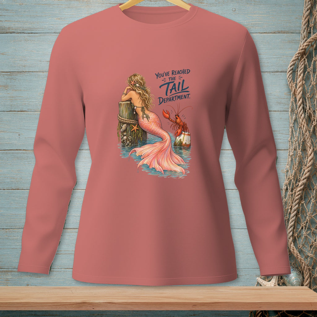 Mermaid with lobster and text "You've Reached The Tail Department".