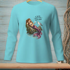 Mermaid on rock with wine glass and seagull, text "IF YOU'RE GOING TO YELL, BRING WINE."