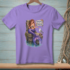Lavender t-shirt with mermaid holding glass and seagull near "Thoughts and Prayers" sign.