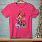 Mermaid and crab illustration with text "Now You' Have My Attention" on pink t-shirt.