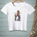 White t-shirt with a mermaid, seagull, and text "Manage Your Expectations".