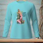 Mermaid and crab illustration with text "CRABBY ISN'T A PERSONALITY, KEVIN." on teal shirt.