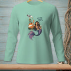 Mermaid with a seagull and text that reads "Don't even think about it."