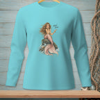 Long sleeve t-shirt with mermaid and "Hard Pass." text graphic.