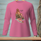 Pink long-sleeve shirt with mermaid illustration and text "Bold move, pinch."