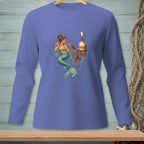 Long sleeve shirt with a mermaid, octopus, buoy, and seagull graphic.