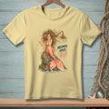 Light yellow t-shirt with mermaid graphic and text "MERMAID HAIR ENTER AT YOUR OWN RISK."