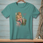 Mermaid with pink tail and martini glass on a pier, "Fixed It" text.