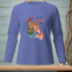 Mermaid with lobster and text "KEEP YOUR CLAWS ON." on purple shirt.