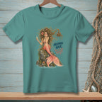 Teal t-shirt with "Mermaid Hair. Enter at your own risk." graphic.