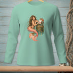 Mermaid leaning on wooden post with crab and "Rules Updated" sign.