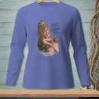 Mermaid sitting on rocks combing her hair with crab and text "Don't Touch the Mermaid Hair".