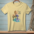 Mermaid with drink on dock, crab with text "Make effort" and "This is the effort".