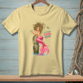 Yellow t-shirt with a cartoon mermaid sitting on a pier, holding a drink. Text reads "IT'S CALLED OCEAN VOLUME."