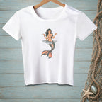 White t-shirt with a mermaid graphic and the text "HARD PASS".