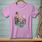Mermaid with octopus and to-do list on wooden dock.