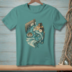 Mermaid relaxing on a dock with a drink and sign reading "Share The Water".