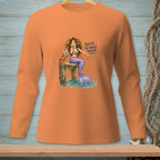 Orange long-sleeve shirt with mermaid graphic and text "DELETE THE WHOLE THREAD."