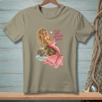 T-shirt with a mermaid graphic and text "Messy Hair Mermaid Rules."