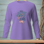 Purple long-sleeve shirt with "Too Salty To Care" and mermaid tail design.