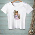 White t-shirt with a mermaid sitting on a dock, holding a sign that says "BE INTERESTING."